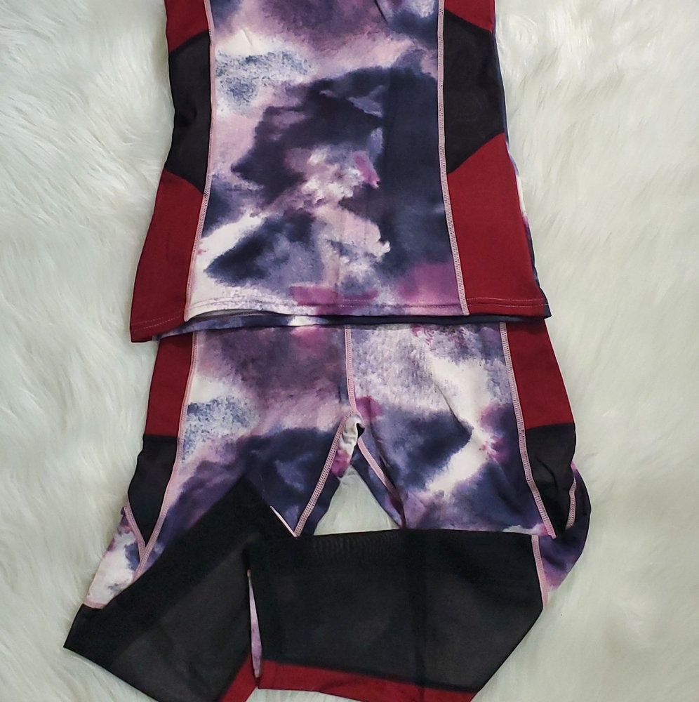 NWT Tye Dye Burgundy Blue Yoga Mesh Set - Picture 7 of 8